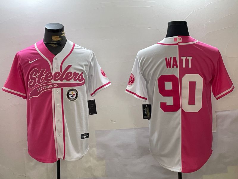 Men Pittsburgh Steelers 90 Watt white pink Joint Name 2024 Nike Limited NFL Jersey style 3